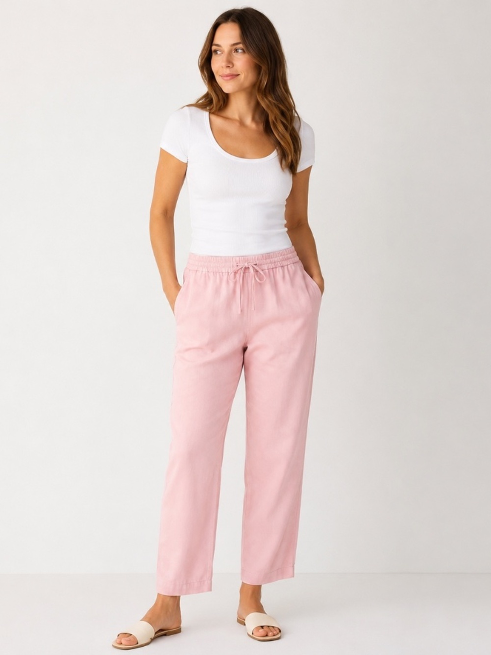 Talbots Easy Drawstring Pant Large Soft Pink/Dusty Rose  Pull On Pants NWT